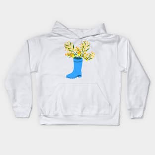 Rubber boots Wellies blue Wellington boots and mimosa flower Kids Hoodie